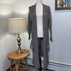 Free People Long Snap Front Cardigan Sweater Duster Tan Green Khaki One Size